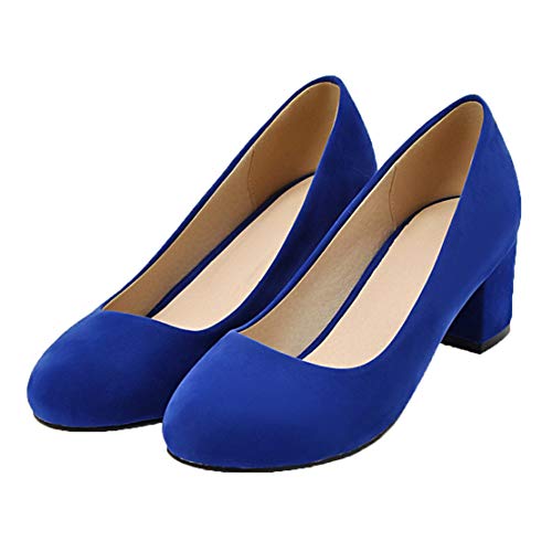 MISSUIT Damen Chunky Heels Pumps mit Blockabsatz 5cm Mid Heels Geschlossen Schuhe(Blau,37) von MISSUIT