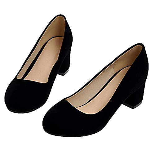 MISSUIT Damen Chunky Heels Pumps mit Blockabsatz 5cm Mid Heels Geschlossen Schuhe(Schwarz,36) von MISSUIT
