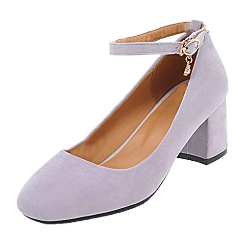 MISSUIT Damen Chunky Heels Pumps mit Blockabsatz und Riemchen 5cm Absatz Ankle Strap Schuhe(Lila,37) von MISSUIT