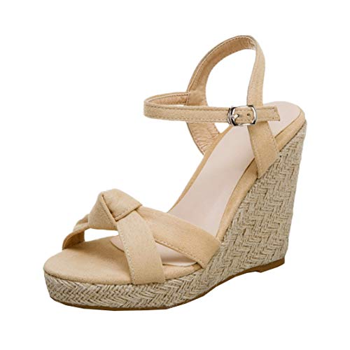 MISSUIT Damen Espadrilles Wedges High Heels Riemchen Sandaletten mit Keilabsatz Plateau Offene Zehen Sommer Schuhe(Beige,39) von MISSUIT