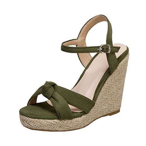 MISSUIT Damen Espadrilles Wedges High Heels Riemchen Sandaletten mit Keilabsatz Plateau Offene Zehen Sommer Schuhe(Grün,44) von MISSUIT