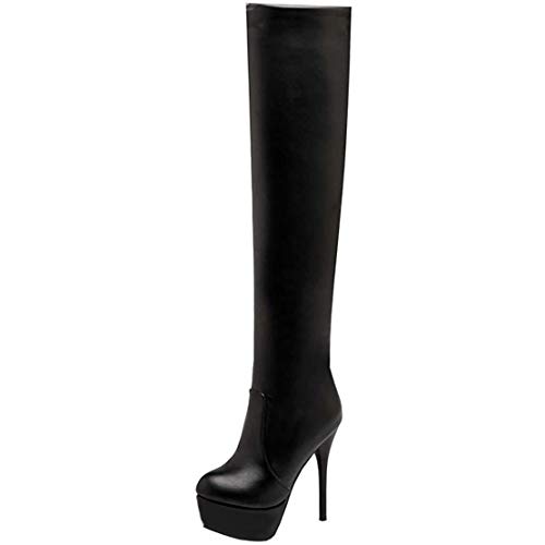 MISSUIT Damen Extrem Plateau High Heels Overknee Stiefel Stiletto Platform Boots Reißverschluss Langschaft Stiefel(Schwarz,37) von MISSUIT