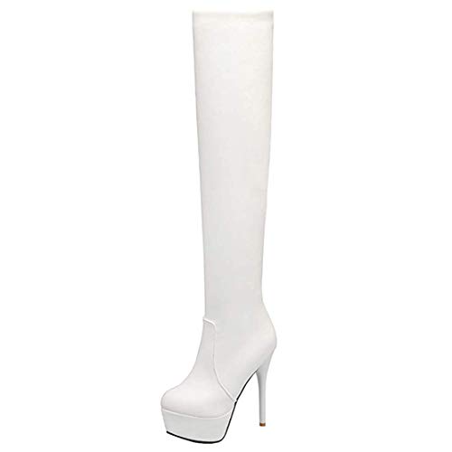 MISSUIT Damen Extrem Plateau High Heels Overknee Stiefel Stiletto Platform Boots Reißverschluss Langschaft Stiefel(Weiß,40) von MISSUIT