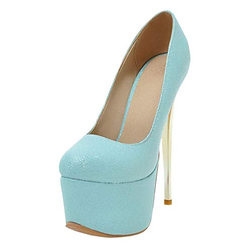 MISSUIT Damen Extreme High Heels Plateau Stiletto Pumps Platform 16cm Absatz Pfennigabsatz Schuhe(Blau,46) von MISSUIT