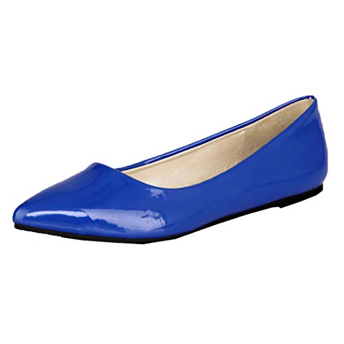 MISSUIT Damen Flache Pumps Lack Spitz Ballerinas Pointed Toe Schuhe Geschlossen(Blau,37) von MISSUIT