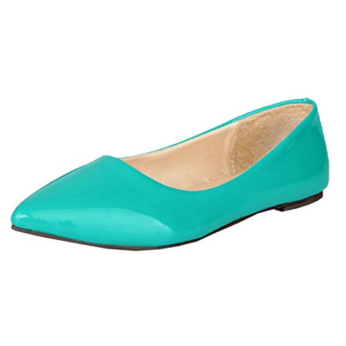 MISSUIT Damen Flache Pumps Lack Spitz Ballerinas Pointed Toe Schuhe Geschlossen(Grün,39) von MISSUIT