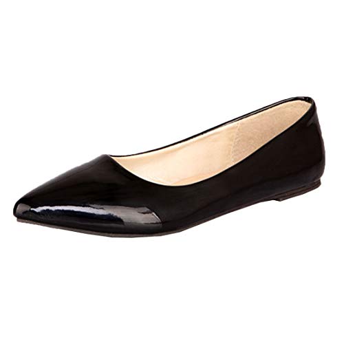 MISSUIT Damen Flache Pumps Lack Spitz Ballerinas Pointed Toe Schuhe Geschlossen(Schwarz,38) von MISSUIT