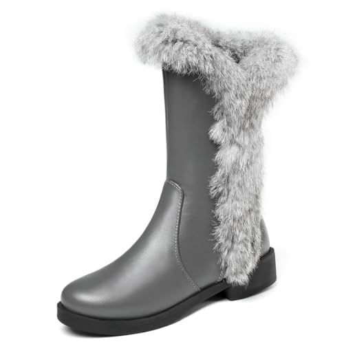 MISSUIT Damen Flache Stiefeletten mit Fell Gefüttert Warm Winterstiefel Halbschaft Stiefel Reißverschluss Winterschuhe(Grau,46) von MISSUIT