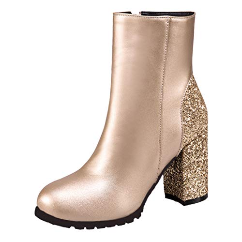 MISSUIT Damen Glitzer High Heels Stiefeletten mit Blockabsatz und Reißverschluss Chunky Heels Ankle Boots Pailletten(Gold,40) von MISSUIT