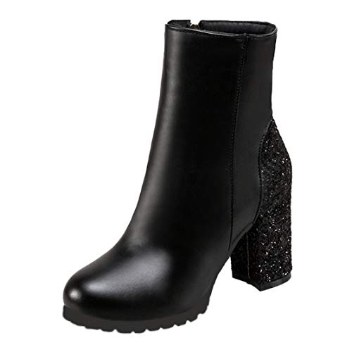 MISSUIT Damen Glitzer High Heels Stiefeletten mit Blockabsatz und Reißverschluss Chunky Heels Ankle Boots Pailletten(Schwarz,39) von MISSUIT