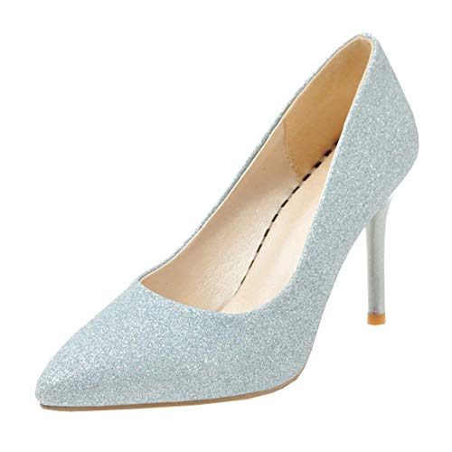 MISSUIT Damen Glitzer Stiletto High Heels Spitz Pumps Pailletten Geschlossen Hochzeits Brautschuhe(Blau,38) von MISSUIT