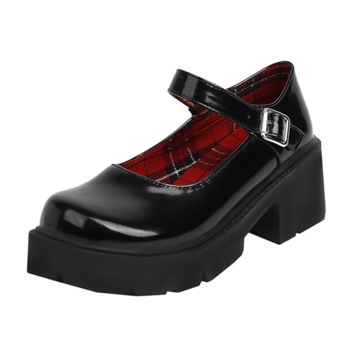 MISSUIT Damen Goth Plateau Mary Jane Schuhe Gothic Lack Blockabsatz Riemchen Schnallen(Schwarz,37) von MISSUIT