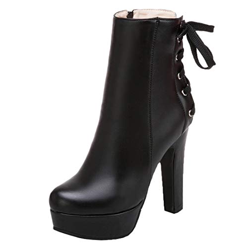 MISSUIT Damen High Heels Ankle Boots Plateau Stiefeletten mit Schnürung und Blockabsatz Reißverschluss Herbst Winter Schuhe(Schwarz,41) von MISSUIT