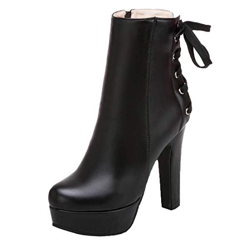 MISSUIT Damen High Heels Ankle Boots Plateau Stiefeletten mit Schnürung und Blockabsatz Reißverschluss Herbst Winter Schuhe(Schwarz,44) von MISSUIT