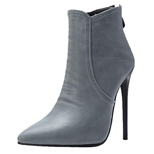 MISSUIT Damen High Heels Ankle Boots Spitz Stiefeletten mit 12cm Absatz Stiletto und Reißverschluss Hinten Schuhe(Grau, 43) von MISSUIT