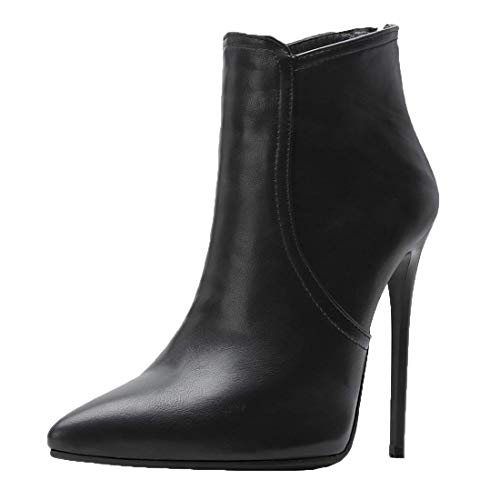 MISSUIT Damen High Heels Ankle Boots Spitz Stiefeletten mit 12cm Absatz Stiletto und Reißverschluss Hinten Schuhe(Schwarz,39) von MISSUIT