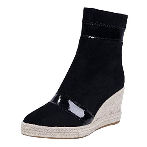 MISSUIT Damen High Heels Keilstiefeletten Plateau Stiefeletten mit Keilabsatz und Reißverschluss Ankle Boots Wedges Schuhe(Schwarz,37) von MISSUIT
