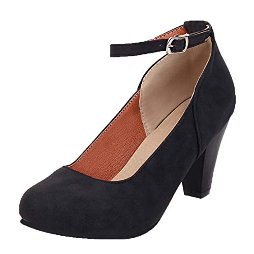 MISSUIT Damen High Heels Knöchelriemchen Blockabsatz Pumps Riemchen Dicker Absatz Schuhe(Schwarz,44) von MISSUIT