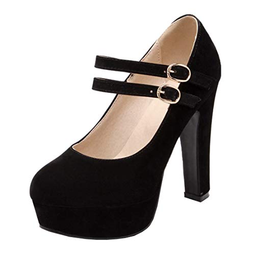 MISSUIT Damen High Heels Mary Janes Pumps mit Blockabsatz und Riemchen Plateau(Schwarz,38) von MISSUIT