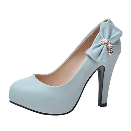 MISSUIT Damen High Heels Stiletto Pumps mit Schleife Geschlossen Rockabilly Schuhe(Blau,38) von MISSUIT