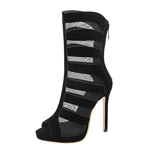 MISSUIT Damen High Heels Stiletto Sommerstiefel mit Absatz Elegant Plateau Peeptoe Sandaletten(Schwarz,48) von MISSUIT