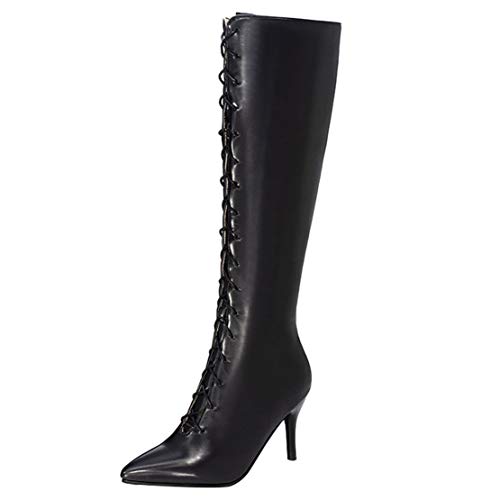 MISSUIT Damen High Heels Stiletto Stiefel Kniehoch Spitz Kniehohe Stiefel zum Schnüren Reißverschluss Langschaftstiefel(Schwarz,44) von MISSUIT