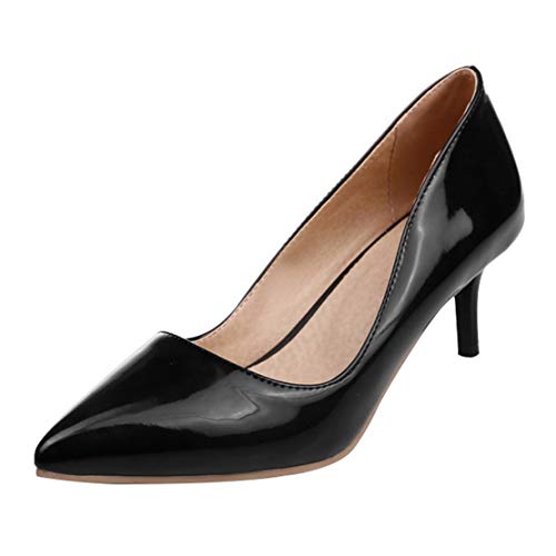 MISSUIT Damen Kitten Heels Pumps Kleiner Absatz Lack Spitz(Schwarz,40) von MISSUIT