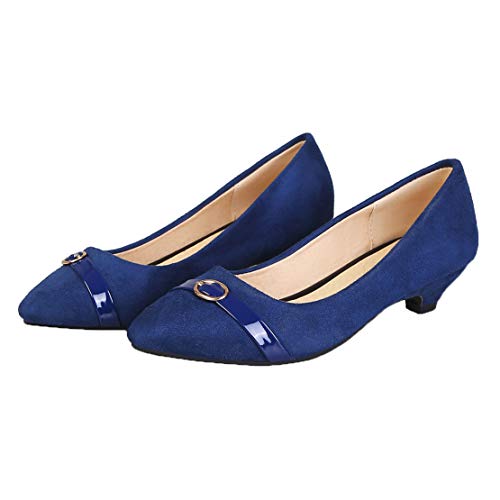 MISSUIT Damen Kitten Heels Pumps Spitz Kitten Absatz 3cm Slip on Schuhe(Blau,36) von MISSUIT