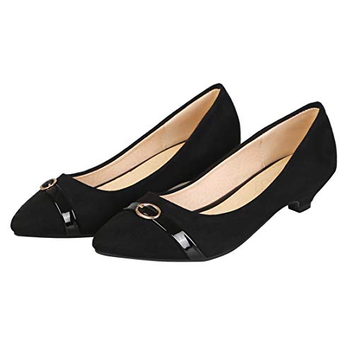 MISSUIT Damen Kitten Heels Pumps Spitz Kitten Absatz 3cm Slip on Schuhe(Schwarz,37) von MISSUIT