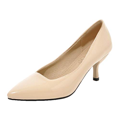 MISSUIT Damen Kitten Heels Pumps Spitze Lack Kitten Absatz Schuhe(Beige,34) von MISSUIT