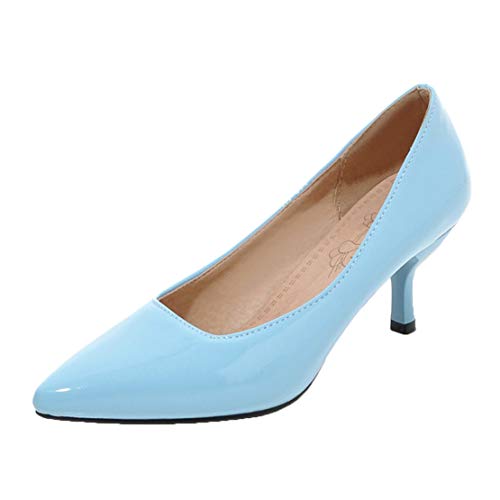 MISSUIT Damen Kitten Heels Pumps Spitze Lack Kitten Absatz Schuhe(Blau,39) von MISSUIT