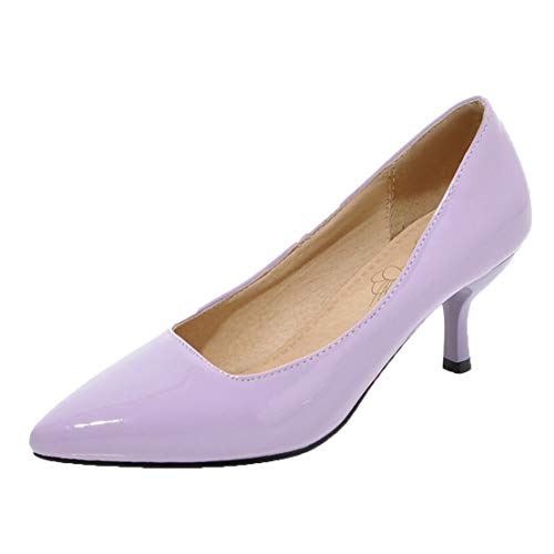 MISSUIT Damen Kitten Heels Pumps Spitze Lack Kitten Absatz Schuhe(Lila,34) von MISSUIT