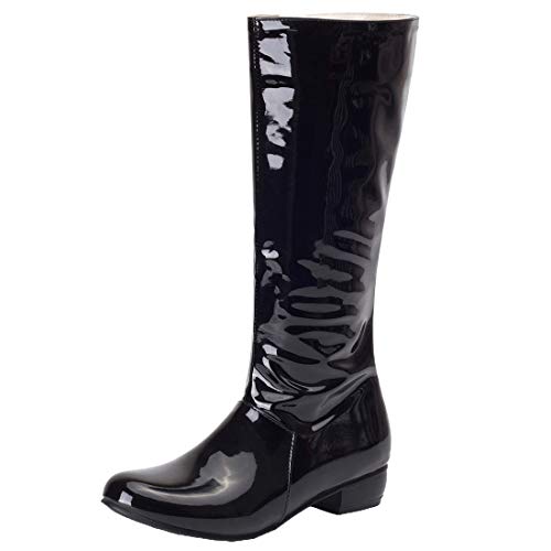 MISSUIT Damen Kniehoch Stiefel Flach Lack Kniehohe Stiefel mit Niedrigem Absatz Reißverschluss Bequem Schuhe(Schwarz,43) von MISSUIT