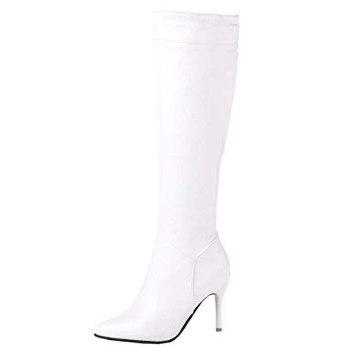 MISSUIT Damen Kniehohe Stiefel Stiletto High Heels Boots Spitz High Knee Stiefel Reißverschluss 8cm Absatz(Weiß,41) von MISSUIT