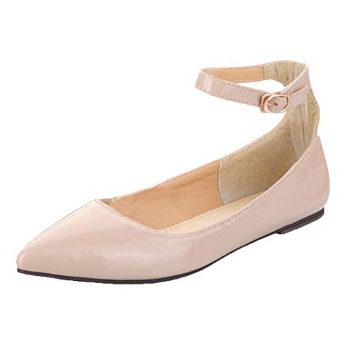 MISSUIT Damen Knöchelriemchen Pumps Lack Spitze Pumps mit Riemchen Flach Ballerinas Schuhe(Beige,39) von MISSUIT