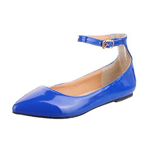 MISSUIT Damen Knöchelriemchen Pumps Lack Spitze Pumps mit Riemchen Flach Ballerinas Schuhe(Blau,44) von MISSUIT