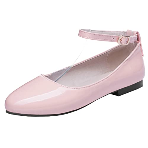 MISSUIT Damen Lack Pumps Riemchen Flach Ballerina Mary Jane Sommer Schuhe(Pink,42) von MISSUIT