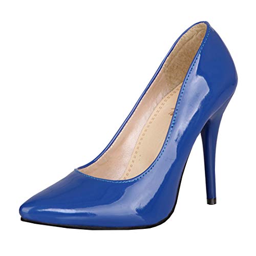 MISSUIT Damen Lack Stiletto High Heels Pumps Spitz Geschlossen(Blau,34) von MISSUIT