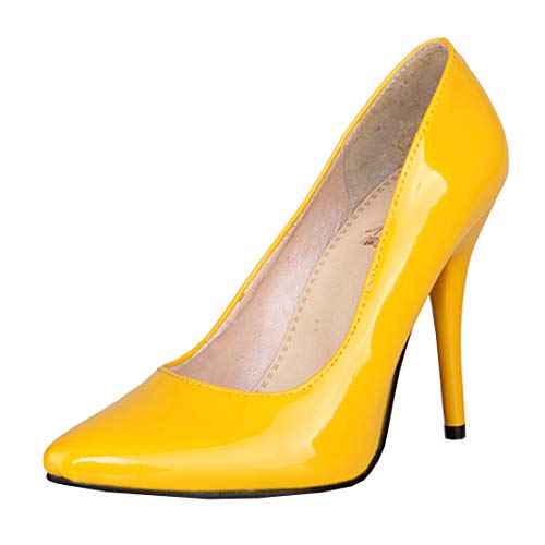 MISSUIT Damen Lack Stiletto High Heels Pumps Spitz Geschlossen(Gelb,36) von MISSUIT
