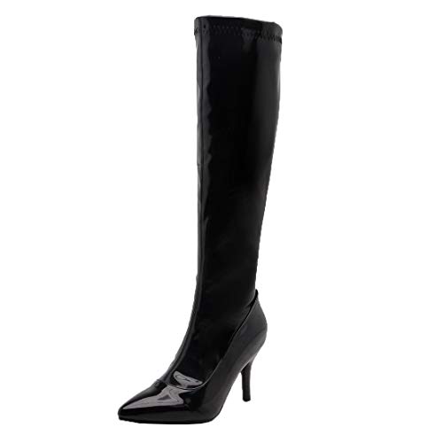 MISSUIT Damen Langschaftstiefel Lack Stiletto High Heels Boots Spitz Kniehoch Stiefel Reißverschluss Schuhe(Schwarz,46) von MISSUIT