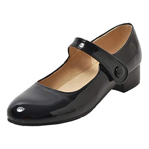 MISSUIT Damen Mary Jane Damenschuhe Flach Lack Pumps mit Riemchen und Klettverschluss Schuhe(Schwarz,38) von MISSUIT