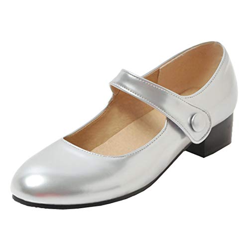 MISSUIT Damen Mary Jane Damenschuhe Flach Lack Pumps mit Riemchen und Klettverschluss Schuhe(Silber,41) von MISSUIT