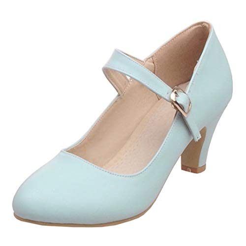 MISSUIT Damen Mary Jane Damenschuhe Kitten Heel Pumps mit Knöchelriemchen Kleinem Absatz Schuhe(Blau,38) von MISSUIT