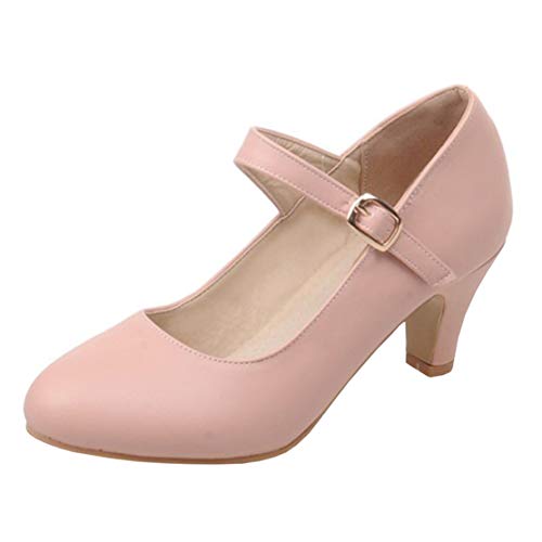 MISSUIT Damen Mary Jane Damenschuhe Kitten Heel Pumps mit Knöchelriemchen Kleinem Absatz Schuhe(Pink,38) von MISSUIT