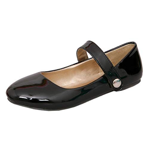 MISSUIT Damen Mary Jane Halbschuhe Pumps Flach Ballerinas Lack Pumps mit Riemchen und Klettverschluss Schuhe(Schwarz,39) von MISSUIT