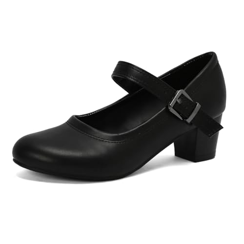 MISSUIT Damen Mary Jane Pumps Blockabsatz Schnallen(Schwarz,40) von MISSUIT