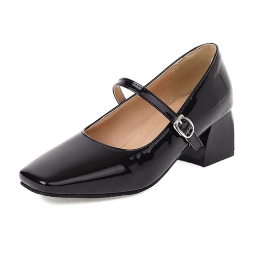 MISSUIT Damen Mary Jane Pumps Lack 5cm Blockabsatz(Schwarz,34) von MISSUIT