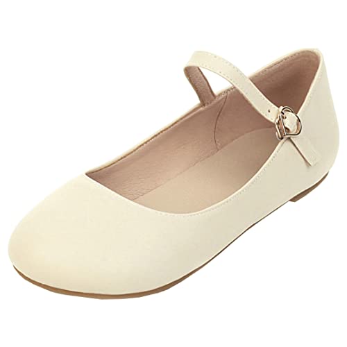 MISSUIT Damen Mary Jane Schuhe Flach Pumps mit Riemchen Ballerina Geschlossen(Beige,36) von MISSUIT