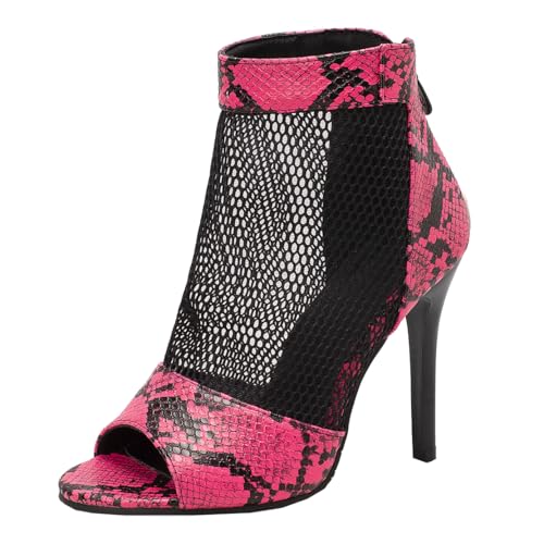 MISSUIT Damen Mesh Stiefeletten mit Peeptoe Stiletto Absatz Reißverschluss(Hot Pink,42) von MISSUIT