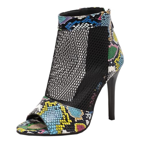 MISSUIT Damen Mesh Stiefeletten mit Peeptoe Stiletto Absatz Reißverschluss(Mehrfarbig,41) von MISSUIT